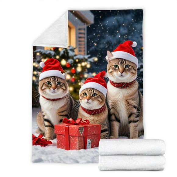 TIELUTT Couverture de Noël Couverture de Chat de Noël Couverture d'Hiver de Noël Couverture de Loisir Douce Couverture Chaude Sieste Couvertures de Lit Chaudes pour l'Hiver Jetés pour Chaises Jeté Léger Jeté Couverture Jeté Chauffant