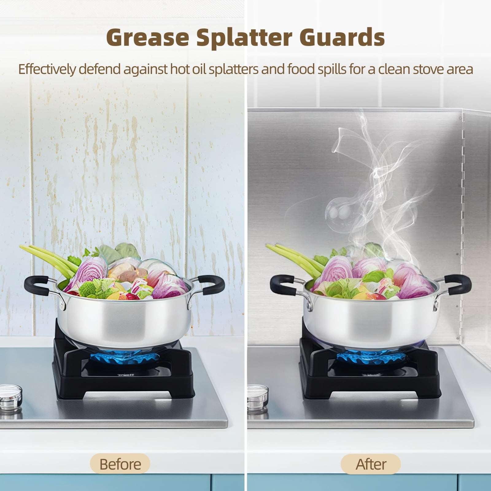 2 Pcs Grease Splatter Guards, 2-Sided Oil Splash Boards for Stove, Foldable Stainless Steel Backsplash, Anti-grease Frying Pan Splatter Guards, Cooking Heat Insulation Boards, 15.7×15.7×11.8"