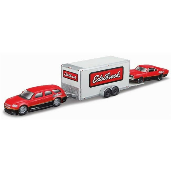 Maisto MAI11404-E Edelbrock-2006 Dodge Magnum R-T with Car Trailer & 1969 Dodge Charge