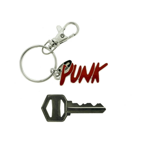 Silver-Tone Split Ring Key Chain With Trigger-Snap And The Word Punk In Pink KEKC4843