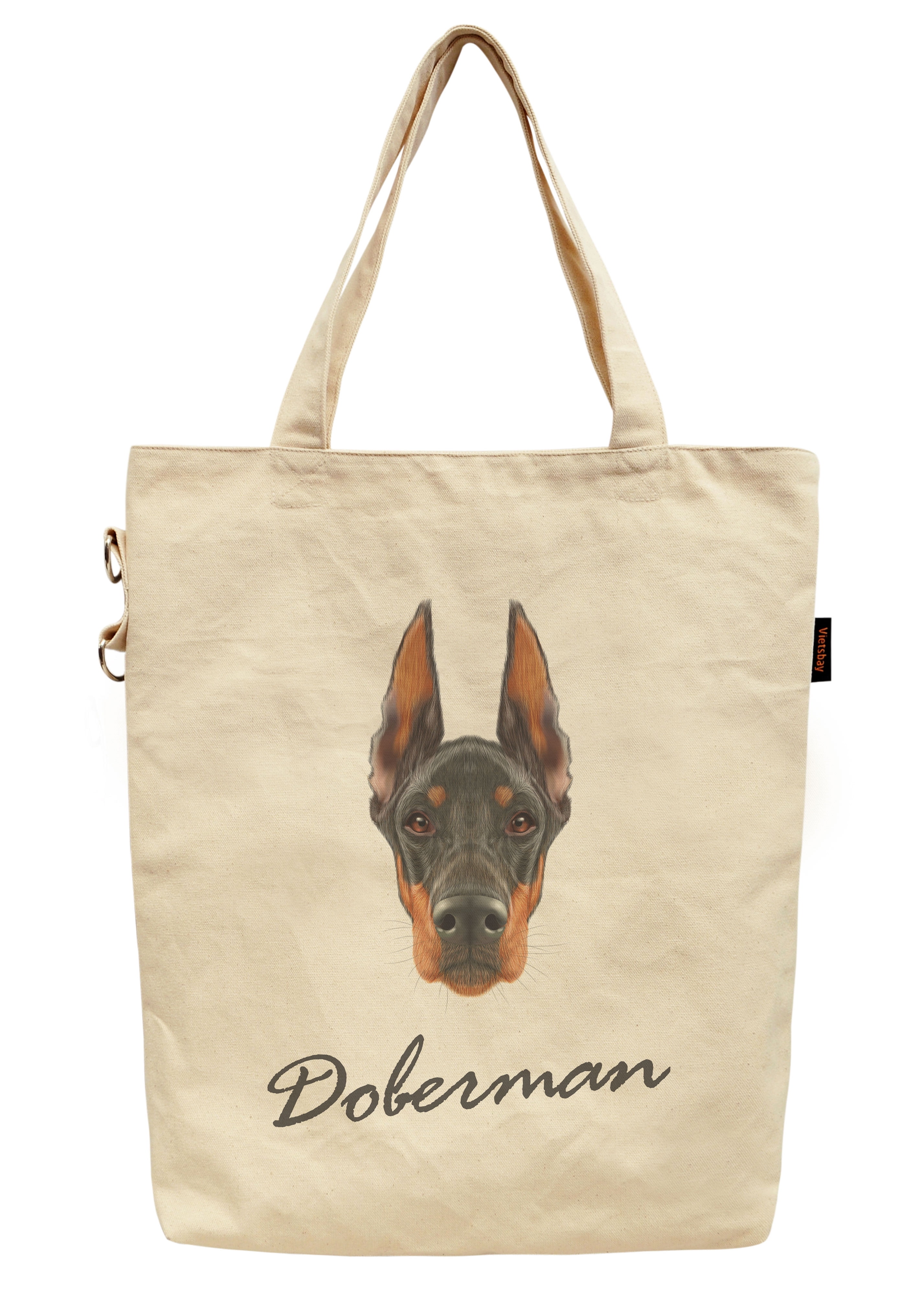 Vietsbay - Women Doberman Pinscher Dog Printed Canvas Tote Shoulder Bag