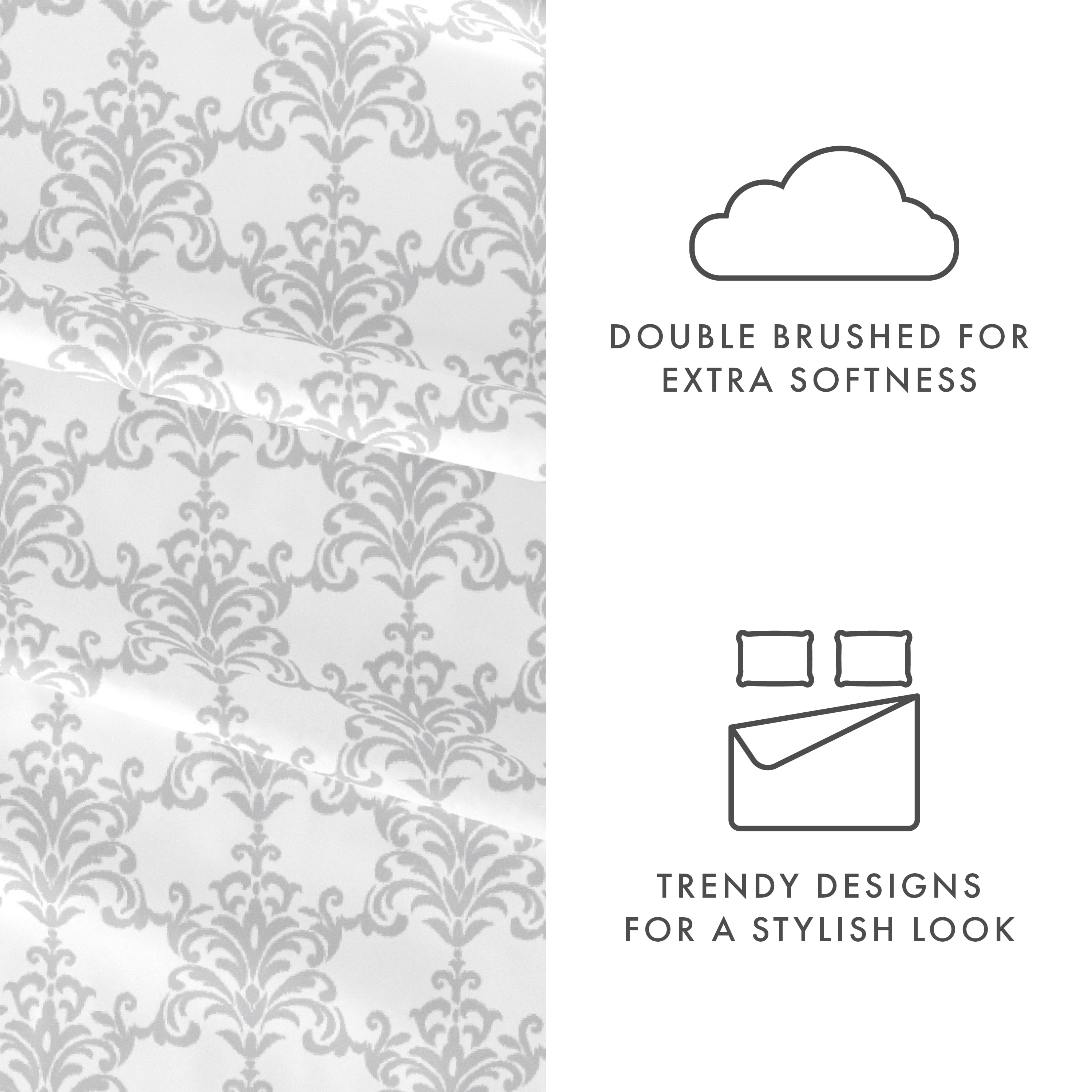 Noble Linens 4 Piece Pattern Microfiber Bed Sheets Set, Light Gray Soft Bouquet, California King