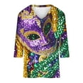 thumbnail image 4 of YUGYXL Deals Womens Fashion Plus Size 3/4 Sleeve Shirts Tshirts Casual Mardi Gras Colorful Mask Graphic Loose Shirts Summer V Neck Comfy Tunic Tees Celebration Tops Clearance Sales, 4 of 4