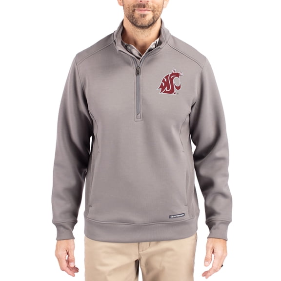 Men's-Cutter & Buck  Gray Washington State Cougars Roam Eco Recycled Quarter-Zip Pullover