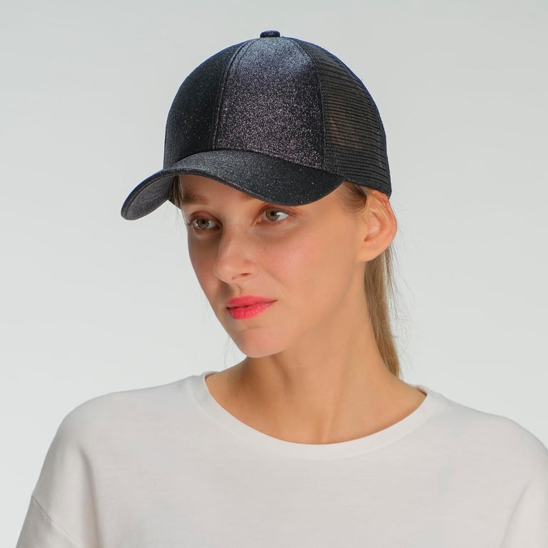 ponycap messy high bun ponytail adjustable glitter mesh  display picture 1