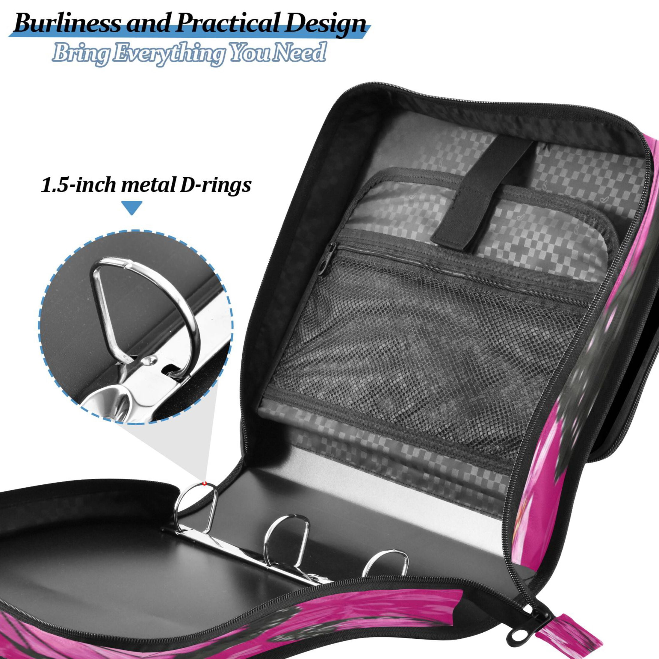 DIXRUYEE Zipper Binder trapper keeper Documents Organized Design Pink Dream Butterfly Printed