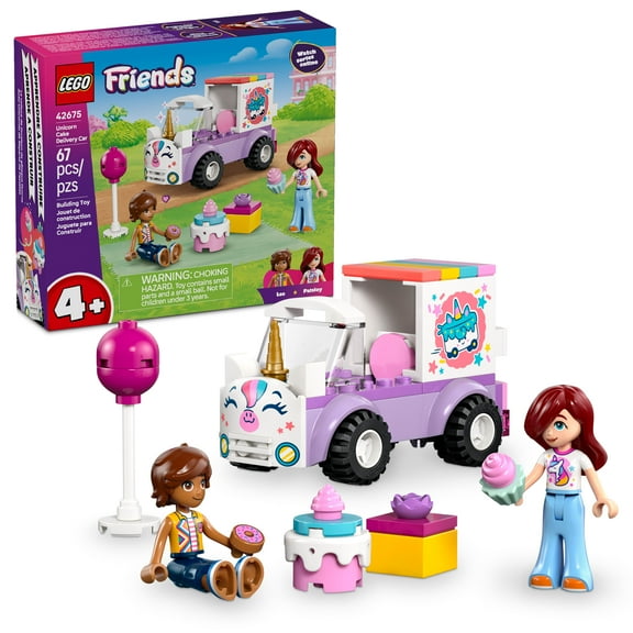 LEGO Friends Unicorn Cake Delivery Car Building Toy for Girls & Boys - Pretend Play Set for Preschool Kids, Ages 4  - W/Paisley & Leo Minidolls & Accessories - Gift Idea for Birthdays - 42675