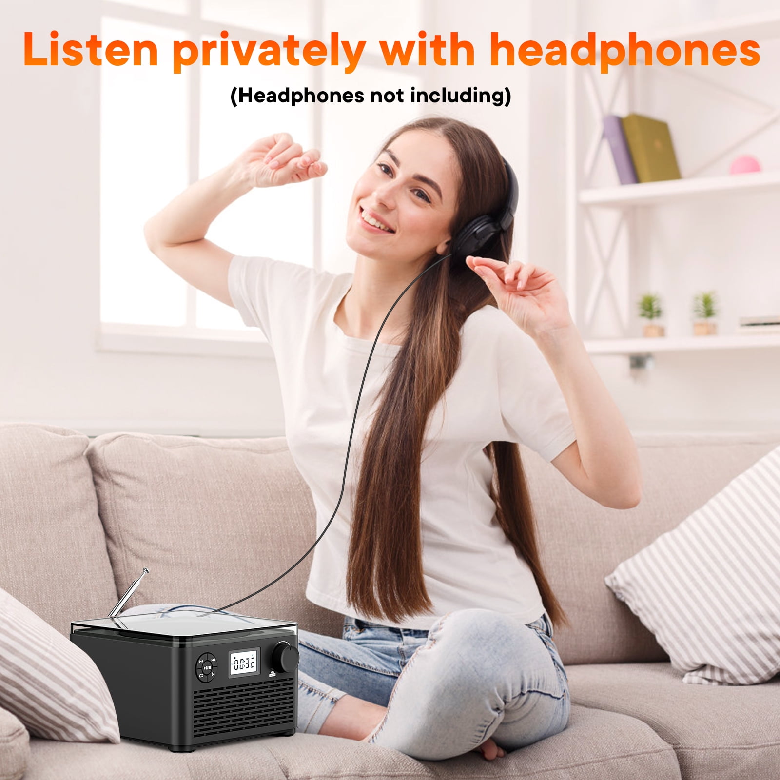 Kuephom Portable CD Player with Radio FM,Rechargeable CD Player with Speakers and headphones,Boombox CD Player Bluetooth with USB/MP3,use friendly for elderly and  teenager,charger included