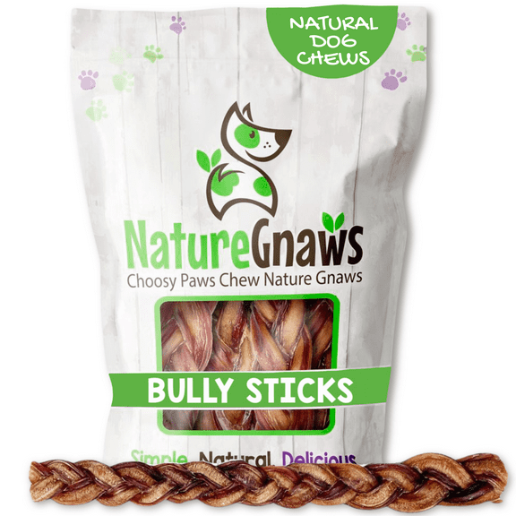 Nature Gnaws Braided Bully Sticks for Dogs 11-12" (5 Count) Rawhide-Free Beef Chew Treats