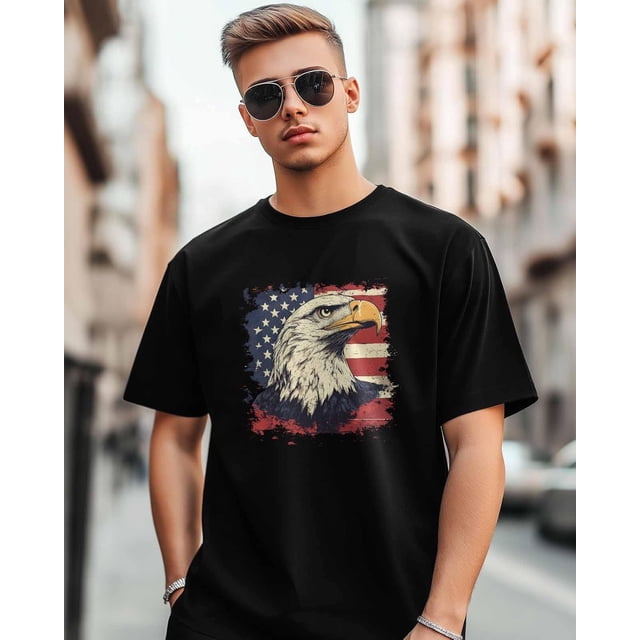 Camisetas de manga corta con águila y bandera estadounidense para hombre, camisetas de cuello redondo