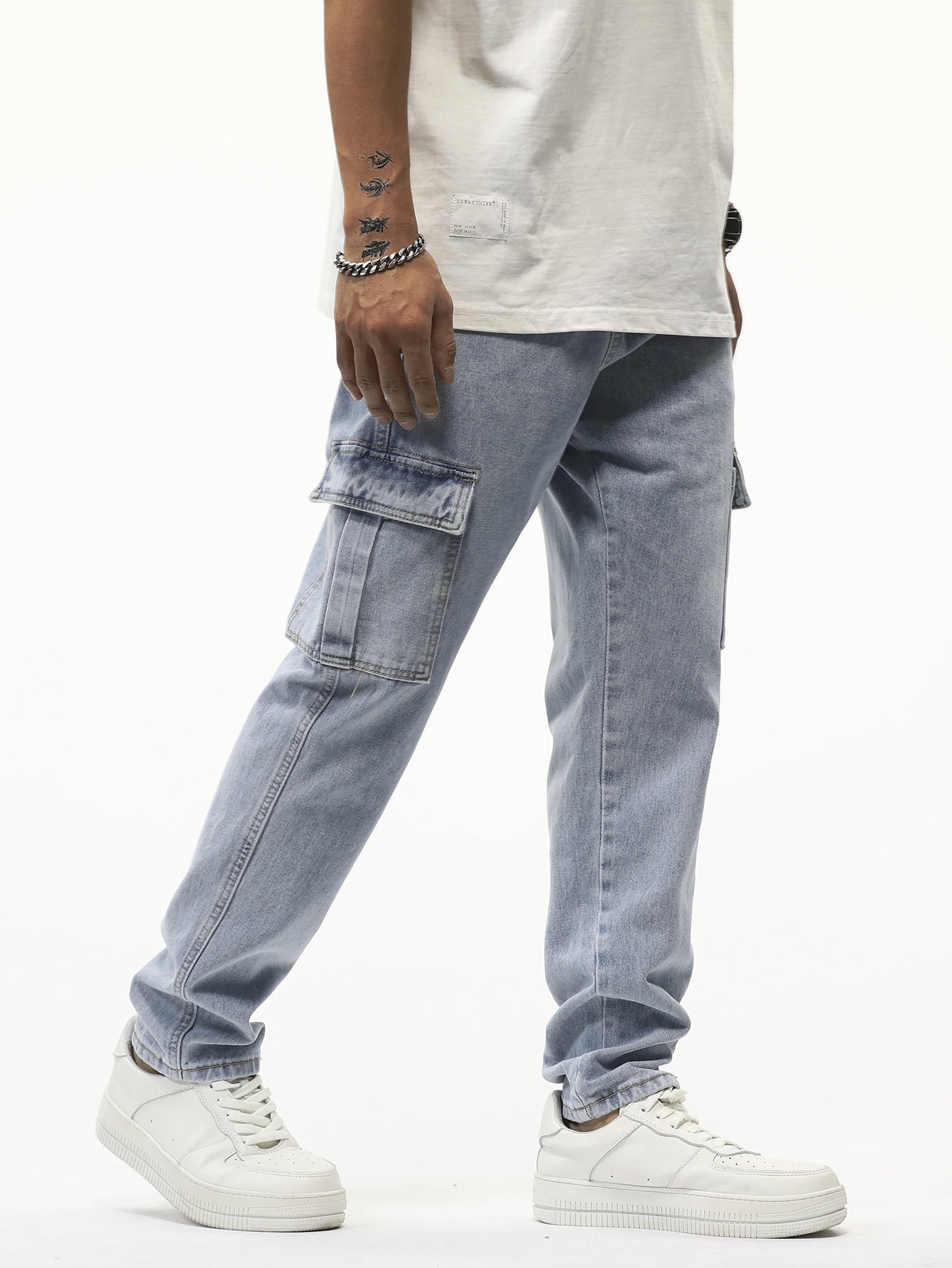 Men Flap Pocket Side Cargo Jeans 