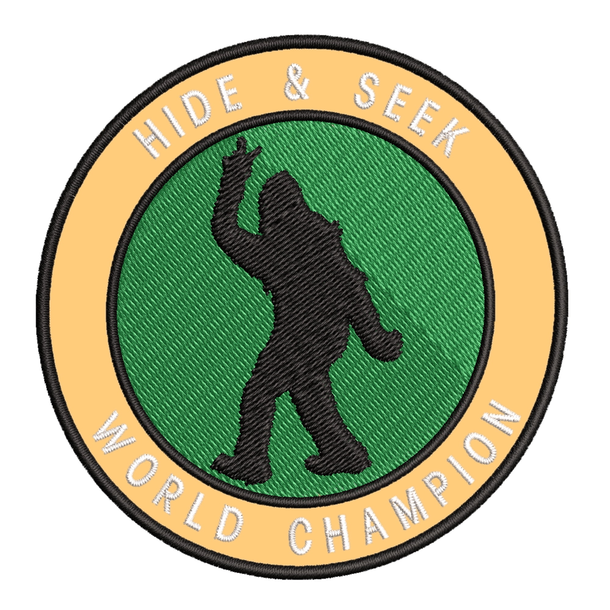 Bigfoot Hide & Seek World Champion 3.5" Iron On Or Sew On Embroidered