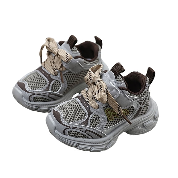 Kids Sneakers Boys Girls Running Shoes Lace up Mesh Breathable Lightweight Platform Athletic Sports Tennis Shoes Gray 6.5 Toddler