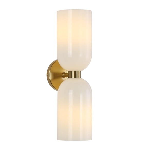 EFINEHOME Appliques Murales Minimalistes Dorées à 2 Lumières avec Abat-Jour Cylindriques en Verre - Coiffeuse Murale Mi-Siècle à Double Lumières Câblées - Moder