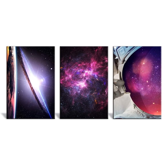 wall26 - 3 Panel Canvas Wall Art - Space Theme with The Universe, Milk and Astronaut - Giclee Print Gallery Wrap Modern Home Art Ready to Hang - 24"x36" x 3 Panels