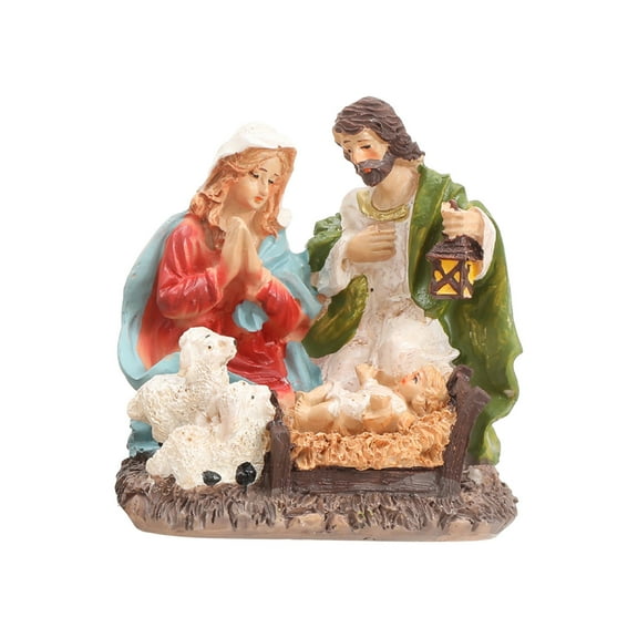 Holloyiver Holy Family Nativity Figurine Sets, Christmas Indoor Scene 3.94" Figurine Crib Little People Home Decoration, Christ Jesus Statues Mary Joseph Miniature Sculpture Gift