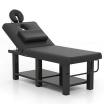 Professional Heavy Duty Stationary Massage Table Adjustable Facial Bed Beauty Salon Spa Tatoo Equipment with Open-Chest,Headrest(Black)