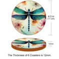 thumbnail image 3 of Dragonfly 6pcs Round Coasters Set, Microfiber Leather Drink Coasters, 11x11cm/4.3x4.3in, Kitchen Table Coasters for Bar, Home - Black, 3 of 6