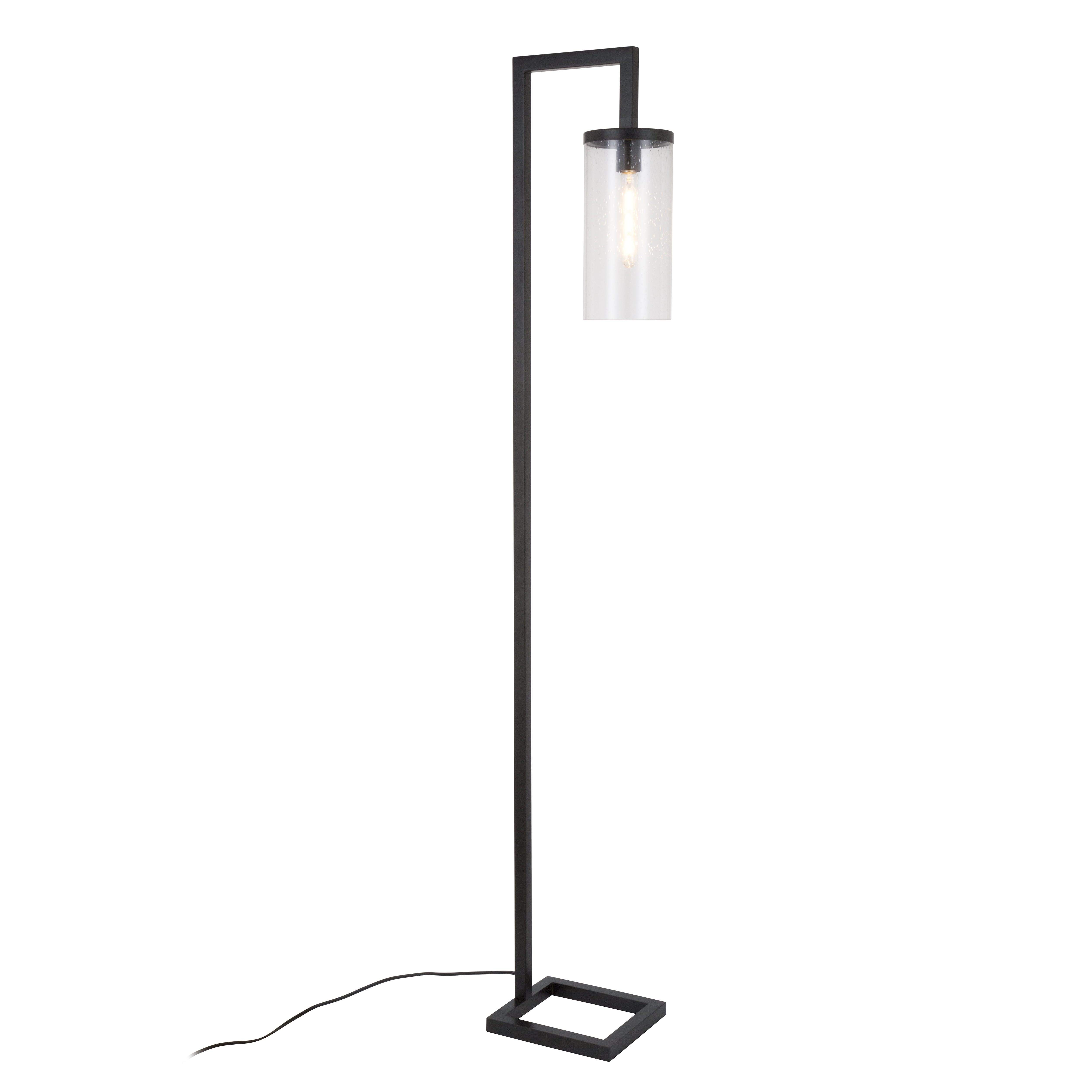 Malta Metal Glass Industrial Reading Floor Lamp With Seeded Glass