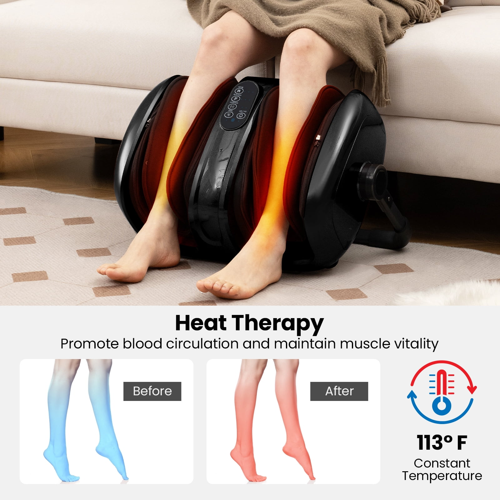 Giantex Foot & Calf Massager w/Heat, Deep Kneading Shiatsu Massager Machine, Gifts for Elder Men Women, Black