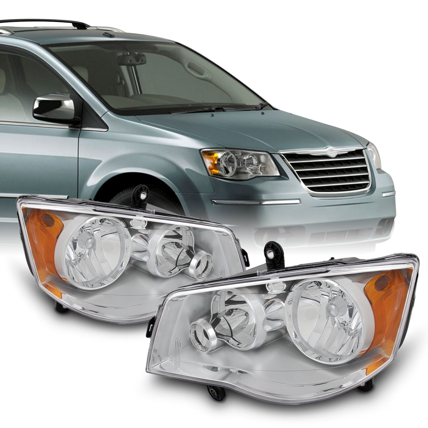 L+R Pair Head Light Lamp Assembly 08-16 Chrysler Town & Country Spec-D Tuning Black Headlights Compatible with Dodge Grand Caravan 2011-2018 