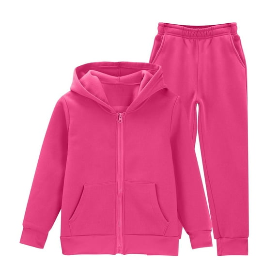 Coerni Girls Boys Hoodie Full Zipper Sweatshirt Kids 2 Piece Sweatsuit Solid Color Sweatpants with Pockets Fall Winter Clothes Set