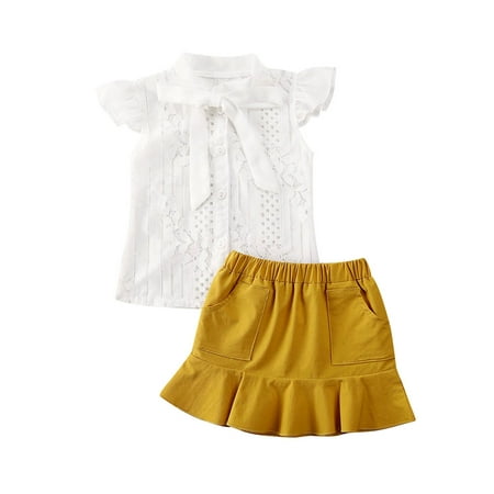 

Nokpsedcb 2PCS Toddler Kids Baby Girls Clothes Set Tops T-Shirt Mini Skirts Party Outfits White 1-2 Years