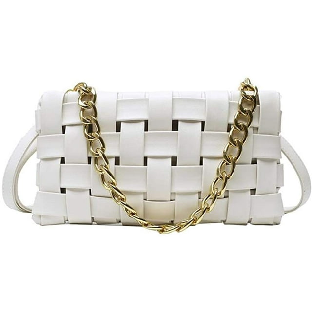 Women's Evening Handbags Braided Shoulder Bag Weave Purse with Chain