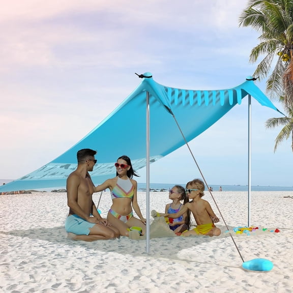 Beach Tent Sun Shelter with UPF50 Protection for 5 Person, 8x7FT Portable Shade 2 Stability Poles and 4 Sandbags, Outdoor Canopy Camping, Picnics, Fishing, Outdoors(Blue)