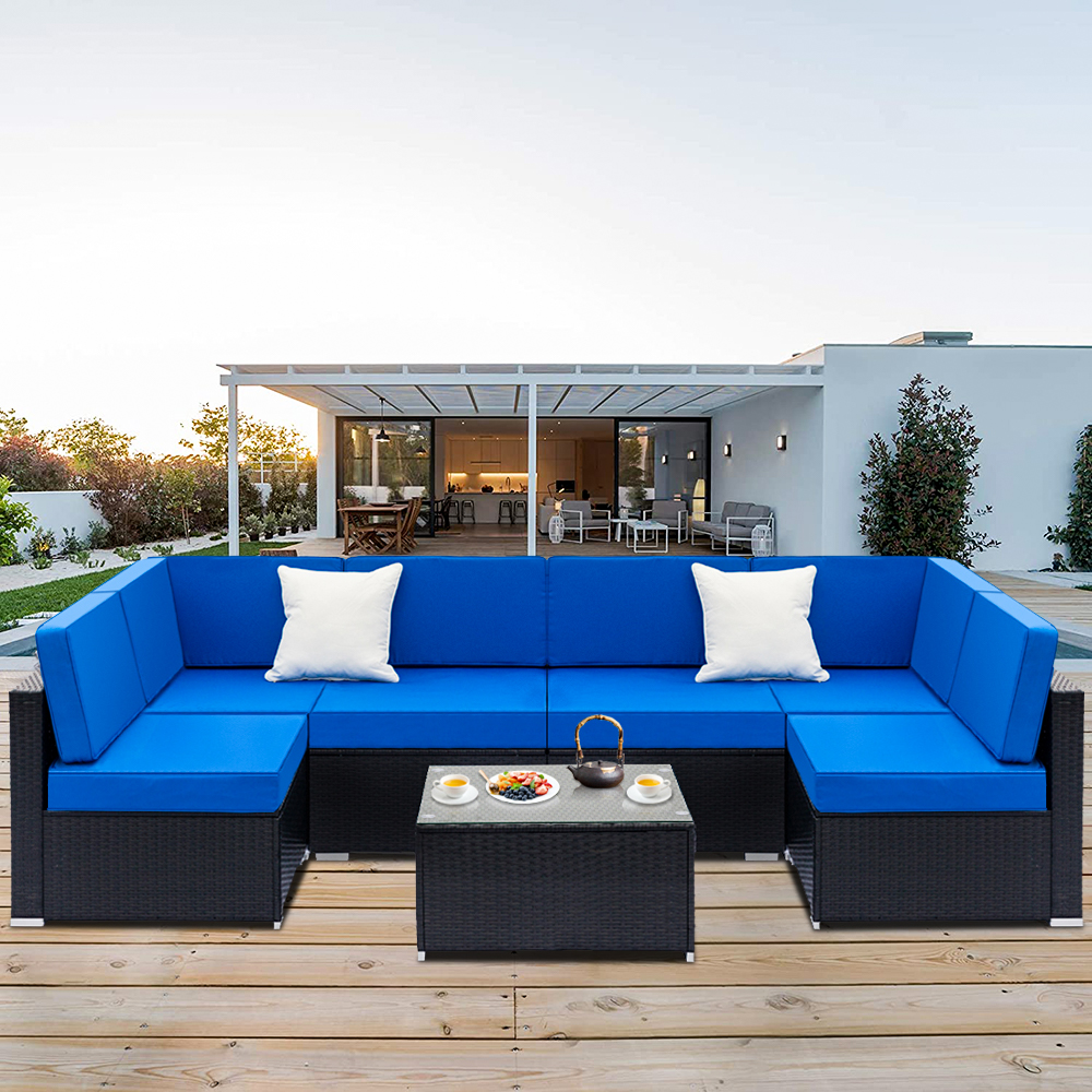 Clearance! Patio Outdoor Furniture Sets, 7 Pieces All-Weather Rattan Sectional Sofa with Tea Table, Cushions & Pillow, PE Rattan Wicker Sofa Couch Conversation Set for Garden Backyard Poolside, B220 - image 3 of 10