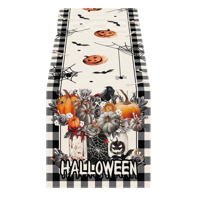Skeleton Pumpkin And Bat Table Flag: A Haunting Halloween Decoration For Your Festive Table
