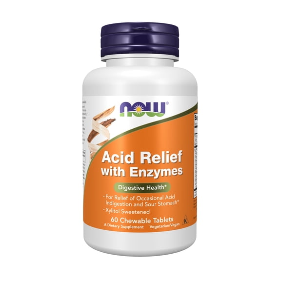 NOW Supplements, Acid Relief with Enzymes, Xylitol Sweetened, Digestive Health*, 60 Chewables