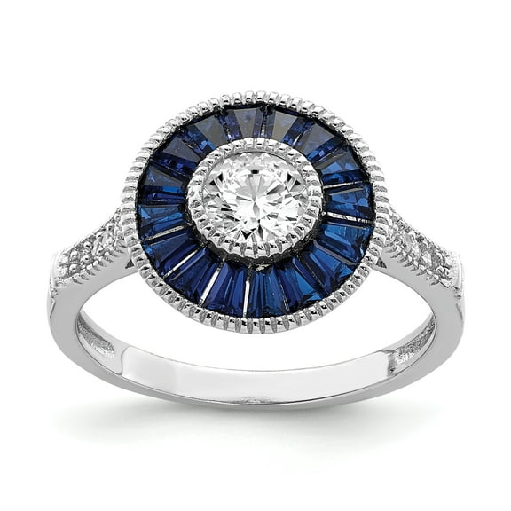 Primal Silver Sterling Silver Rhodium-plated Synthetic Blue Spinel and Cubic Zirconia Ring