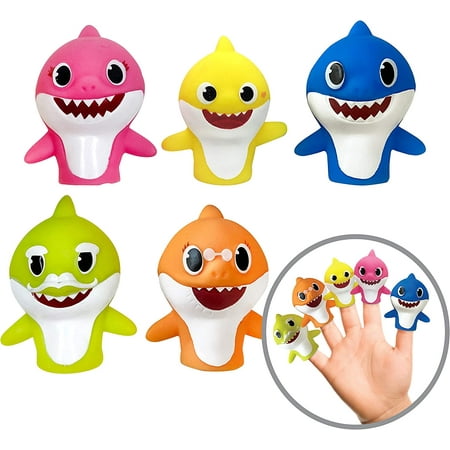Nickelodeon Baby Shark 5 Pc Finger Puppet Set - Party Favors, Educational, Bath Toys, Story Time, Beach Toys, Playtime,5 Count (Pack of 1)