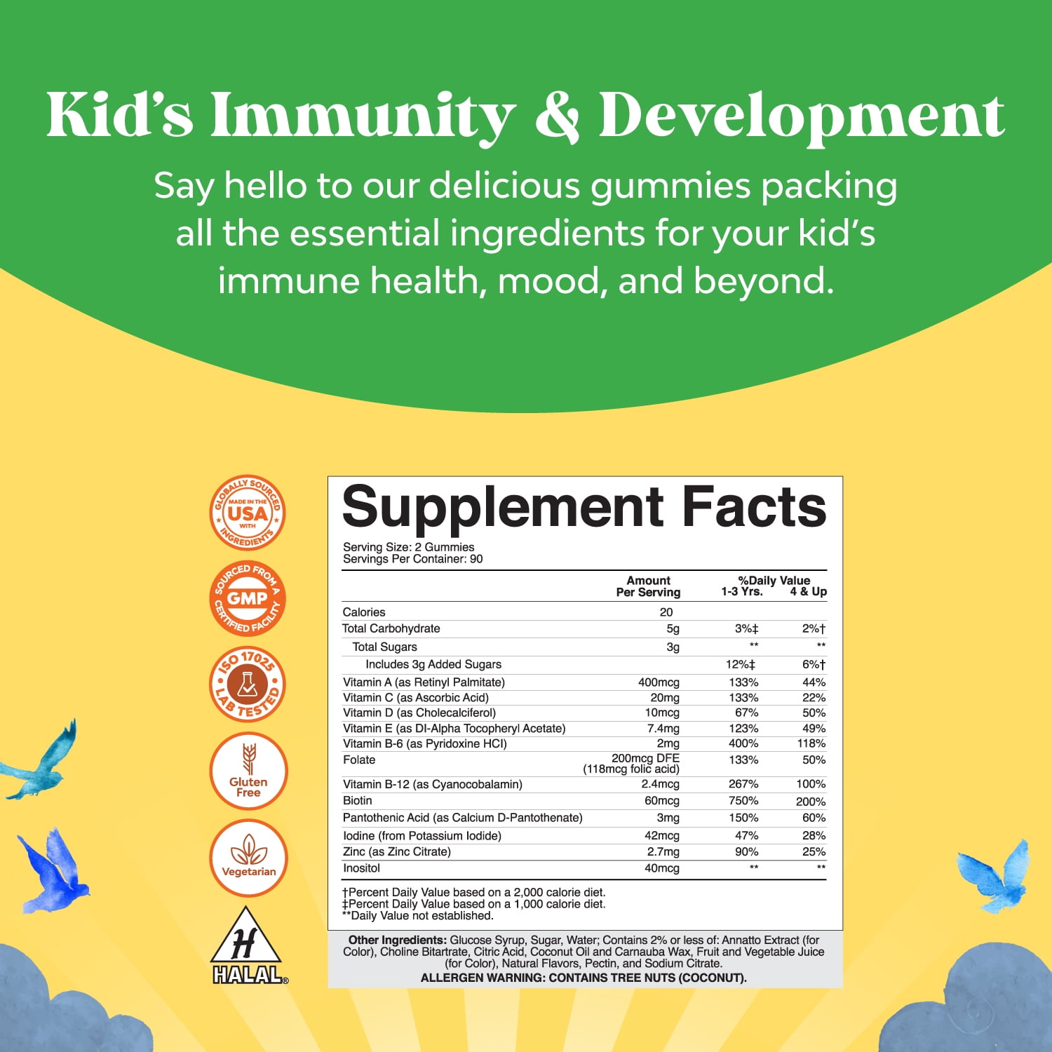 Natures Craft Kids Multivitamin Gummies, Plant Based Immune Support Supplement, 180 Count