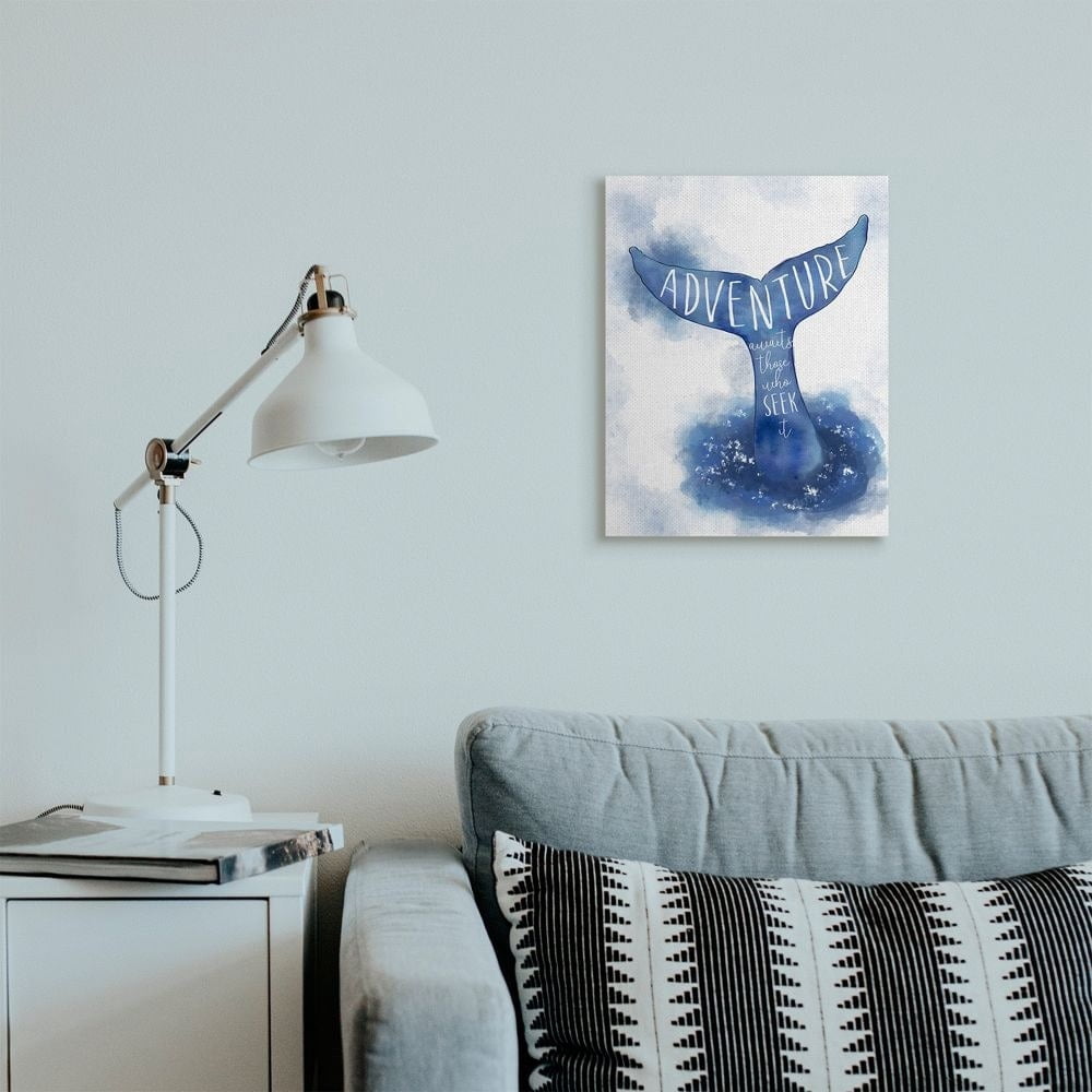 Stupell Industries Adventure Awaits Phrase Whale Tale Ocean Animal Inspiration Canvas Wall Art Design by Ziwei Li, 16" x 20"