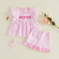 thumbnail image 2 of KPOPLK 2 Piece Toddler Girl Clothes for 12 Months 2T 3T Summer Outfit Ruffle Sleeveless Gingham Bow Embroidered Top and Ruffled Shorts Set(18-24 Months,Pink), 2 of 5
