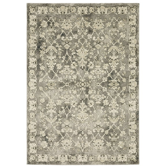 Oriental Weavers Florence Area Rug - 1002E - 7'10" x 10'10" - in Grey/ Beige - Vintage Inspired, Stain Resistant, Family and Pet Friendly , Dining, Living Room Rug