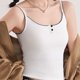 thumbnail image 4 of Pijama de manga corta para mujer, de verano, color liso, con tirantes y acolchado en el pecho, ropa interior sin mangas y pijama. Blusa de poliéster para mujer., 4 of 6
