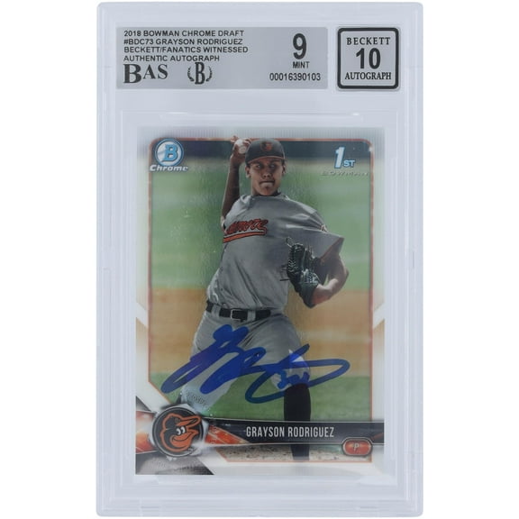 Grayson Rodriguez Baltimore Orioles Autographed 2018 Bowman Draft Chrome #BDC-73 Beckett Fanatics Witnessed Authenticated 9/10 Card - Fanatics Authentic Certified