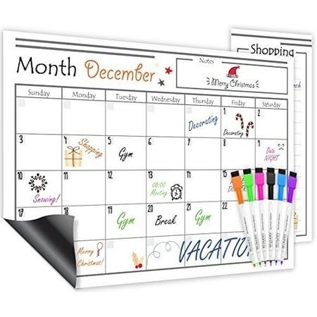 Puppies Wall Calendar - Magnetic Dry Erase Calendar and Shopping List, Great for Your Office or Home