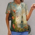 thumbnail image 6 of Blossoming Paris Eiffel Tower Women's T-Shirt Short Sleeve T Shirts Tops Tee Ladies Loose T, 6 of 6