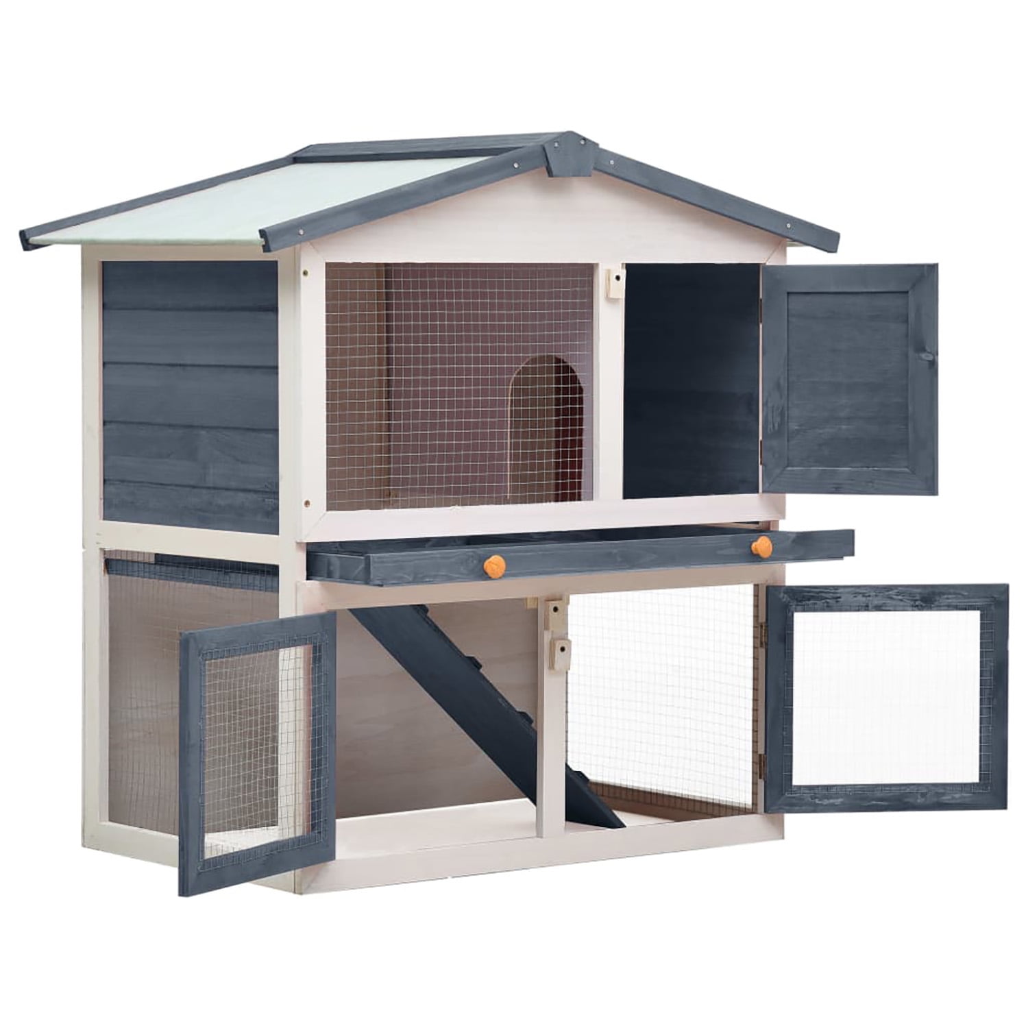 Pefilos 37" Outdoor Rabbit Hutch, Wooden Bunny House 3 Doors Small Animal Pet Cage, Gray Pefilos 37" Outdoor Rabbit Hutch, Wooden Bunny House 3 Doors Small Animal Pet Cage, Gray