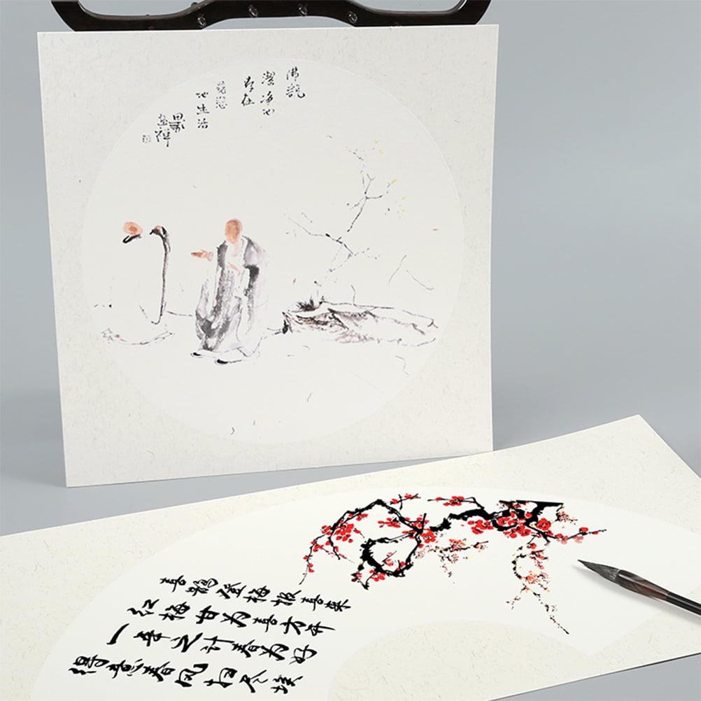 Raindrops 10 Sheets White Chinese Painting Fan Paper for Handmade Drawing and Craft Projects