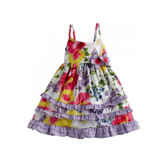 Blueberi Infant Girls Purple Flower Gingham Dress Sun Dress