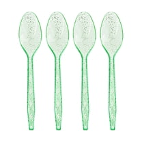 JingChun 24Pcs St Patrick’s Day Party Supplies Green Shamrocks Green Disposable Plastic Spoons for Green Irish Party Decorations