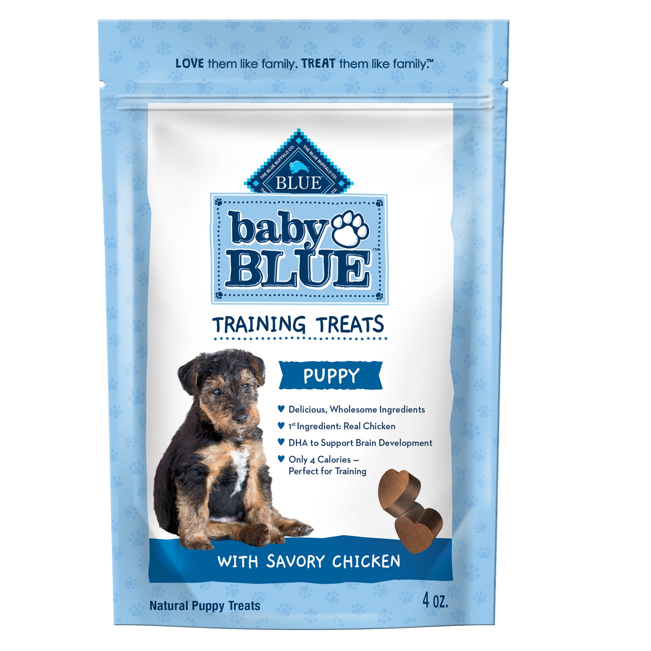 (4 pack) Blue Buffalo Baby BLUE Puppy Training Treats for Dogs with DHA, Savory Chicken, 4-oz. Bag
