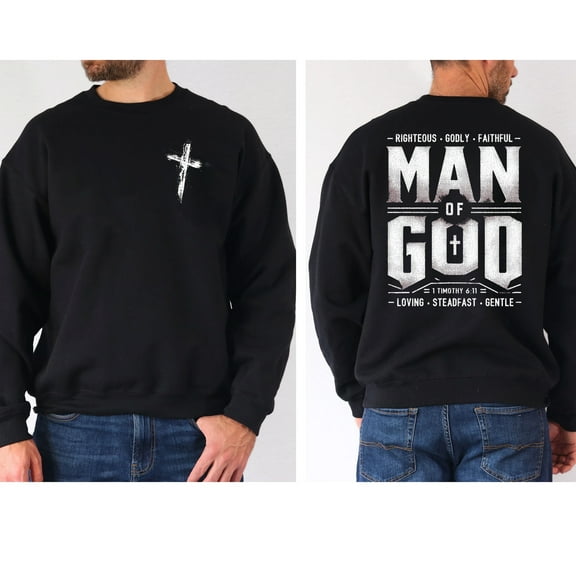 Man of God Christian Sweatshirt – Faith-Based Pullover with Cross & Scripture Graphic, Inspirational Religious Apparel for Men