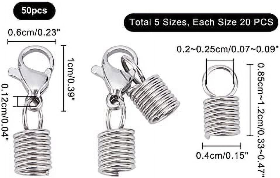 150 Pcs Cord End Cap for Jewelry Making Including 100 Pcs Stainless Steel Coil Cord Ends and 50 Pcs Lobster Clasps Connector for DIY Necklace Bracelet