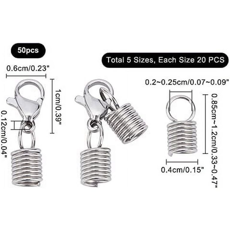 150 Pcs Cord End Cap for Jewelry Making Including 100 Pcs Stainless Steel Coil Cord Ends and 50 Pcs Lobster Clasps Connector for DIY Necklace Bracelet